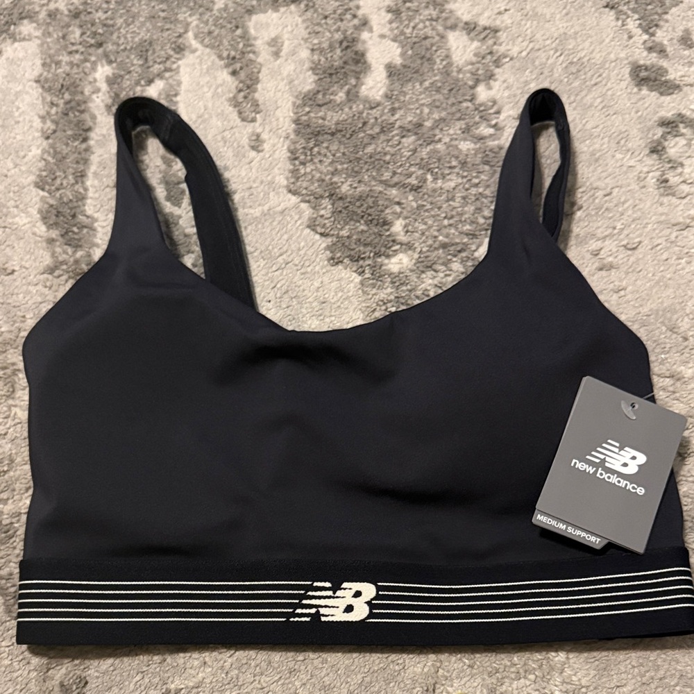 New Balance Women's Black Sports Bra with White Accents